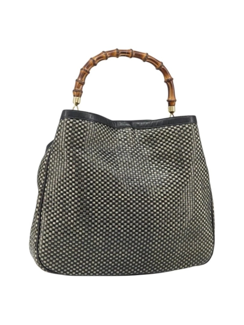 Gucci Bamboo Woven Leather Shoulder Bag - Rare